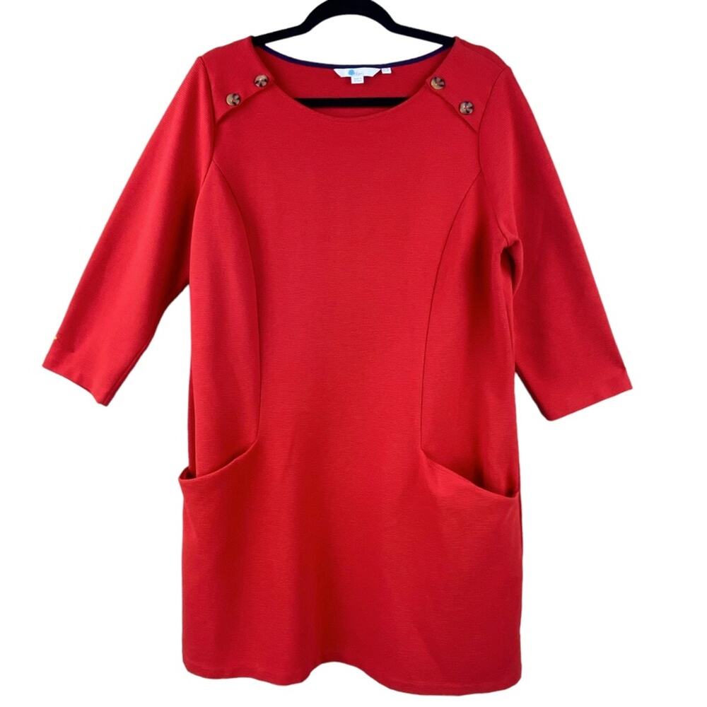 Boden Red Ottoman Rib Shift Tunic Dress Size 14 Long 3/4 Sleeves Classic Holiday